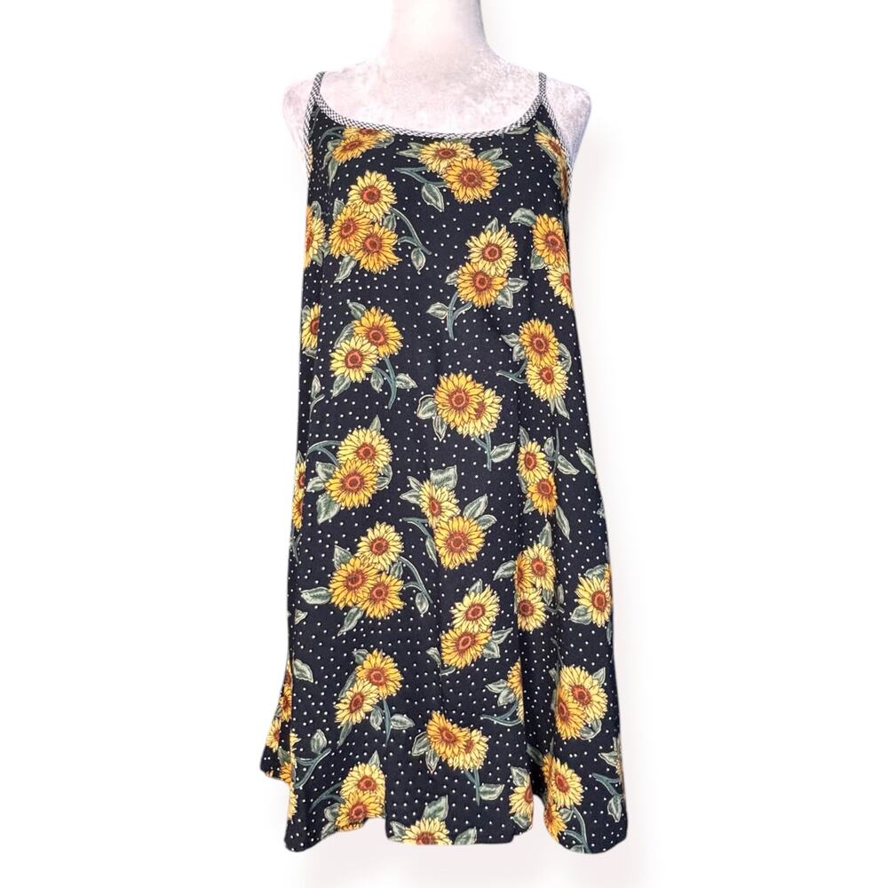 Vintage Sunflower Polka Dot Slip Dress Gingham Cottagecore Sundress Euro Summer - Picture 11 of 11